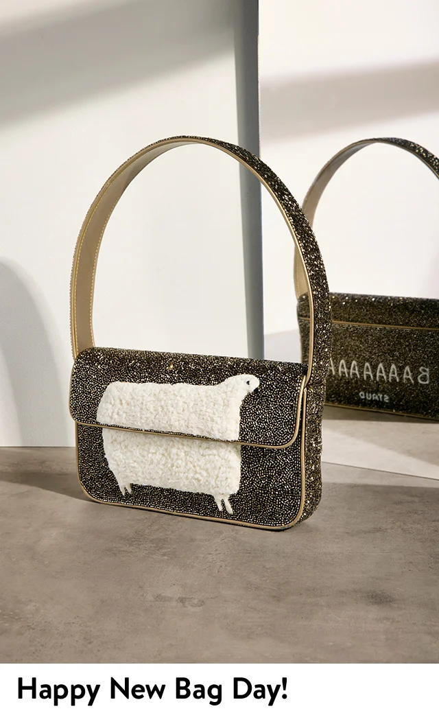 A beaded shoulder bag with a sheep motif.