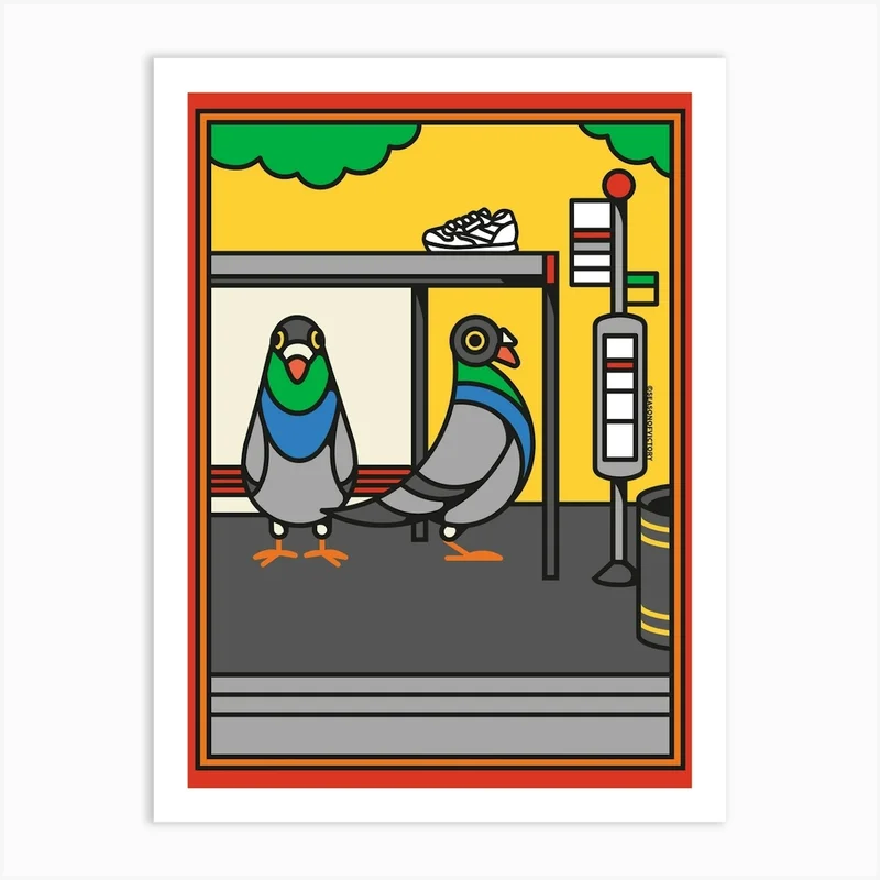 Image of London Pigeons At The Bus Stop Art Print