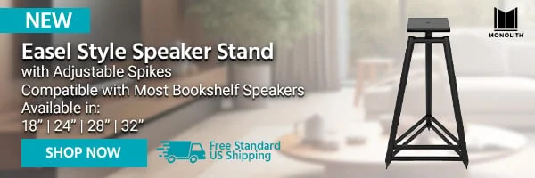 NEW Monolith Easel Style Speaker Stand With Adjustable Spikes Compatible With Most Bookshelf Speakers