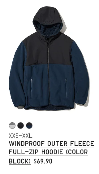 PDP13 - MEN WINDPROOF OUTER FLEECE FULL ZIP HOODIE COLOR BLOCK