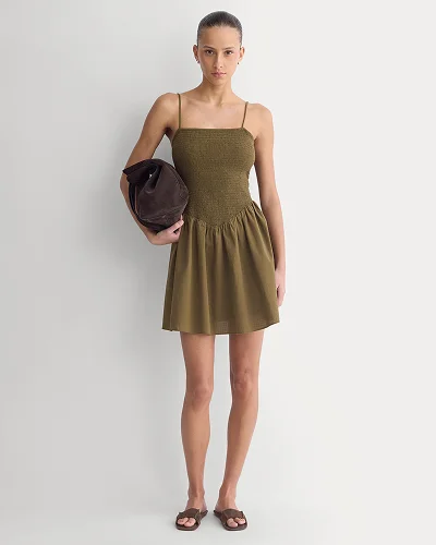 Image | Model | Gauze Smocked Mini Dress | Beech