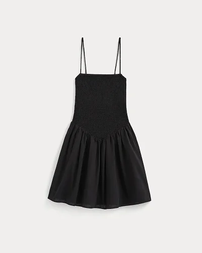 Image | Gauze Smocked Mini Dress | Black