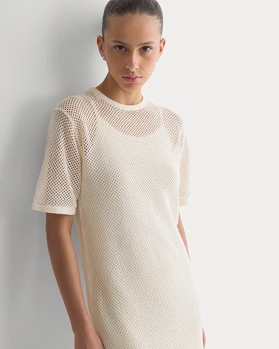 Image | Model | Mesh Knit Short Sleeve Dress | Bone