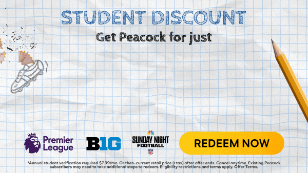 Student Discount - Get Peacock for just $2.99/mo. for 12th months* Stream live sports, plus new movies from theatres, hit tv series and originals? Game On. Redeem Now