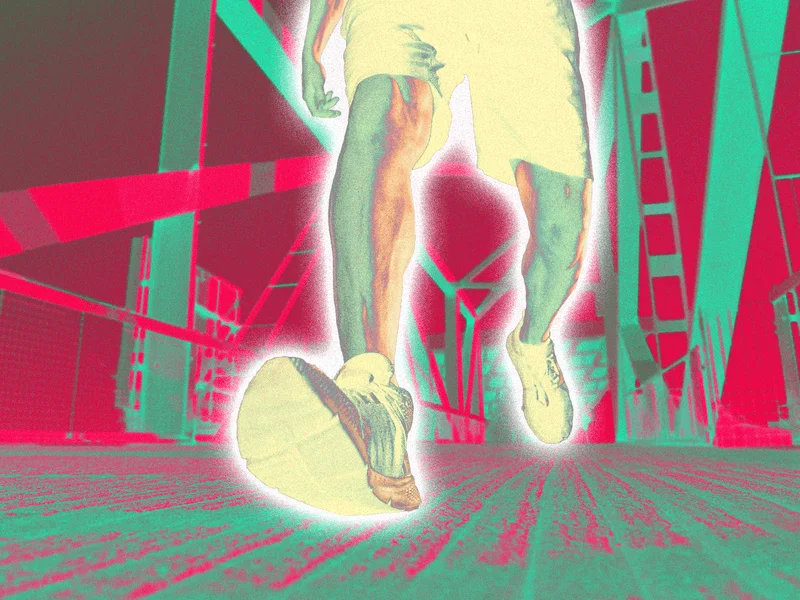 Image may contain: Clothing, Footwear, Shoe, Person, Walking, Sneaker, Adult, and Art