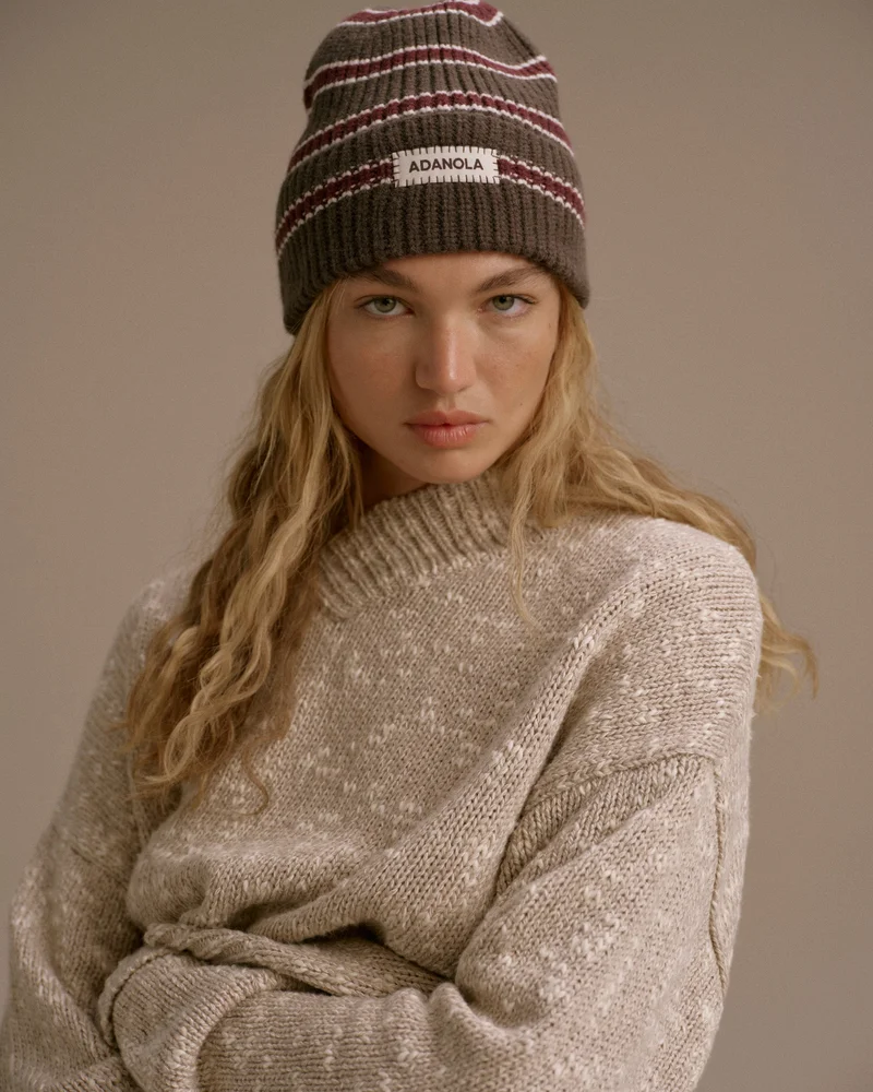 Image of Stripe Beanie - Coffee Bean/Marshmallow White