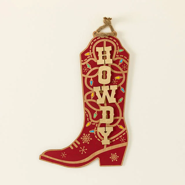 Howdy Christmas Boot Door Hanger