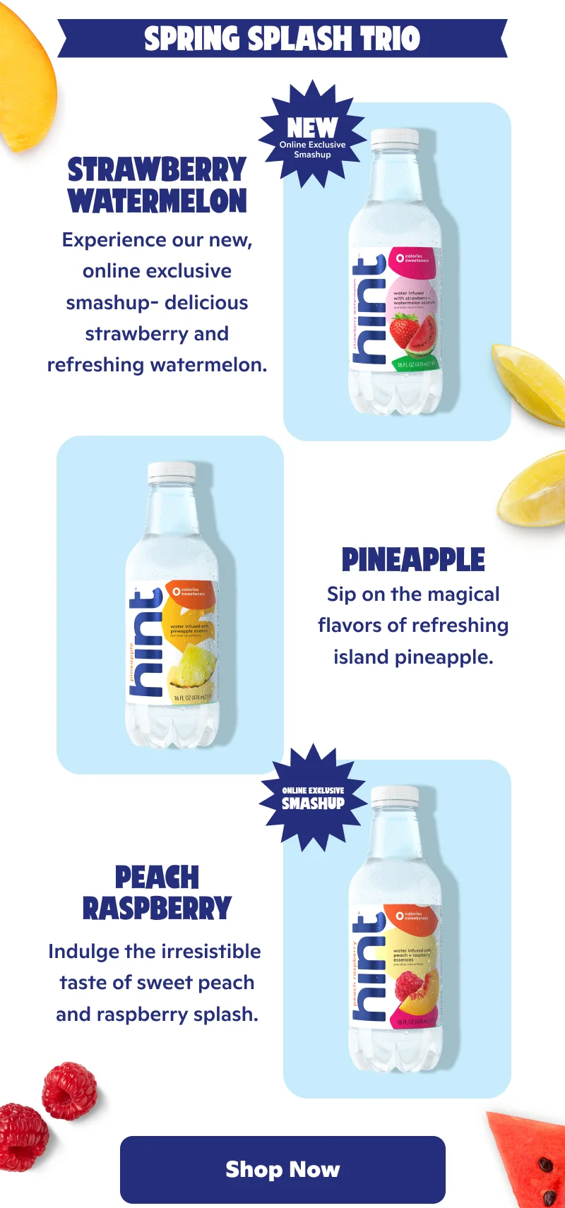 Spring Splash Trio: Strawberry Watermelon, Pineapple, Peach Raspberry
