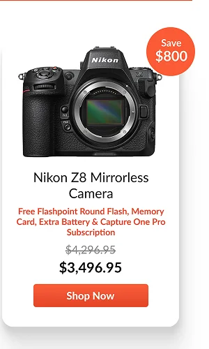 Nikon Z8 Mirrorless Camera  Free Flashpoint Round Flash, Memory Card, Extra Battery & Capture One Pro Subscription