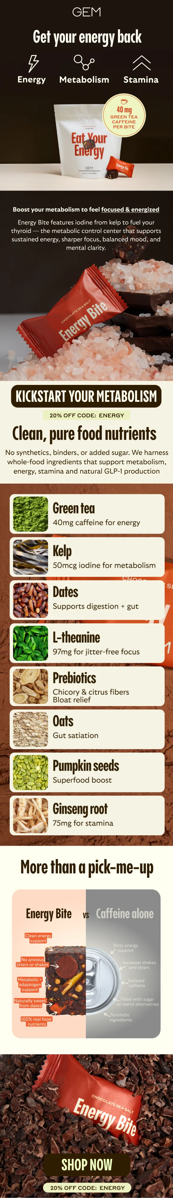 Energy, metabolism, focus, stamina and more in one whole-food Bite