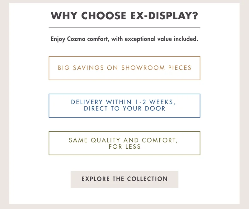 Why choose ex-display? Enjoy Cozmo comfort, with exceptional value included