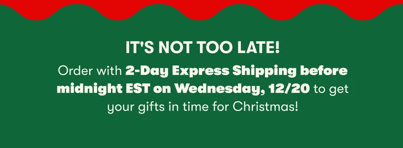 IT'S NOT TOO LATE!  Order with 2-Day Express Shipping before midnight EST on Wednesday, 12/20 to get your gifts in time for Christmas!