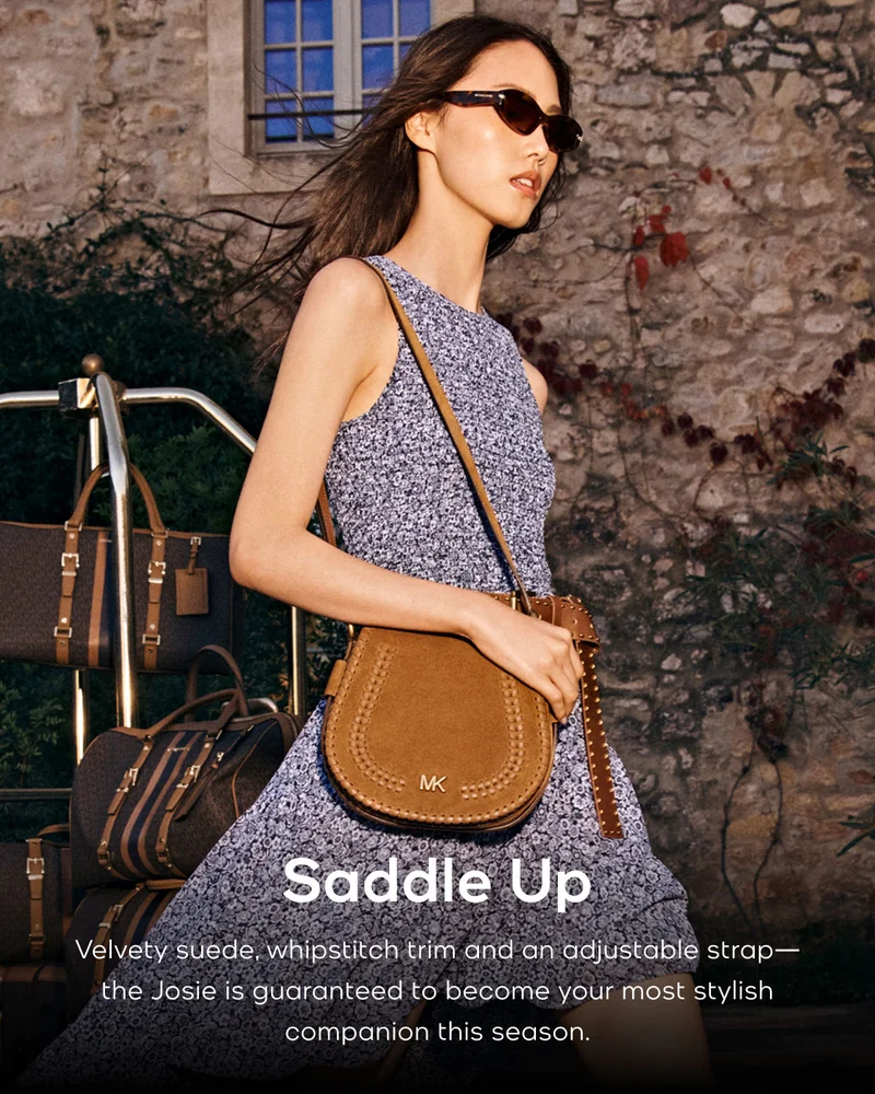 Saddle Up Velvety suede, whipstitch trim and an adjustable strap—the Josie is guaranteed to become your most stylish companion this season.
