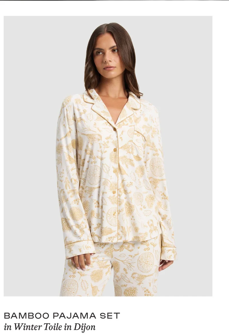 Bamboo Pajama Set in Winter Toile in Dijon - Shop Now Bamboo Pajama Set in Winter Toile in Dijon - Shop Now
