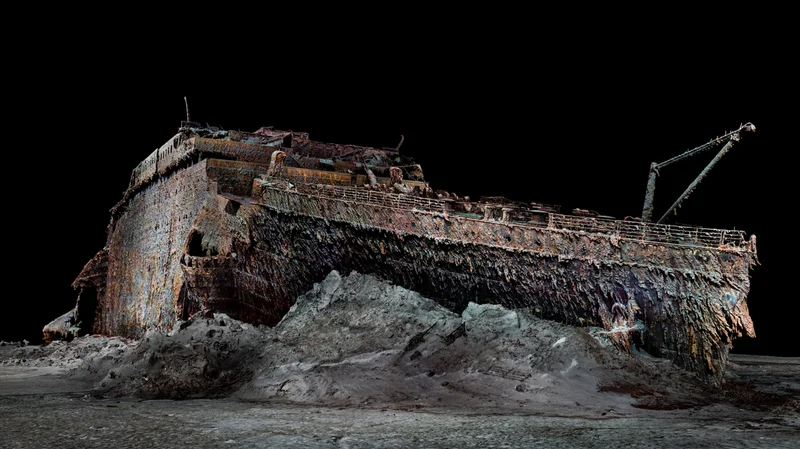 This rendering of the Titanic is based on 715,000 photos and millions of laser scans of the famous wreck, which were stitched together to create a perfect digital replica of what remains of the ship.
