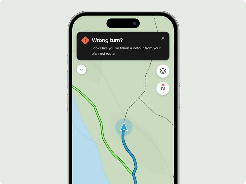 Phone screen showing the Wrong-Turn Alert feature