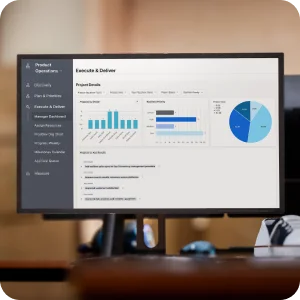 Interface with blue charts for product teams