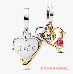 Engravable Heart & Arrow Double Dangle Charm