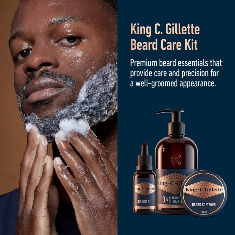 King C. Gillette Beard Care Kit - Premium beard essentials that provide care and precision for a well-groomed appearance. King C. Gillette Beard Care Kit - Premium beard essentials that provide care and precision for a well-groomed appearance.