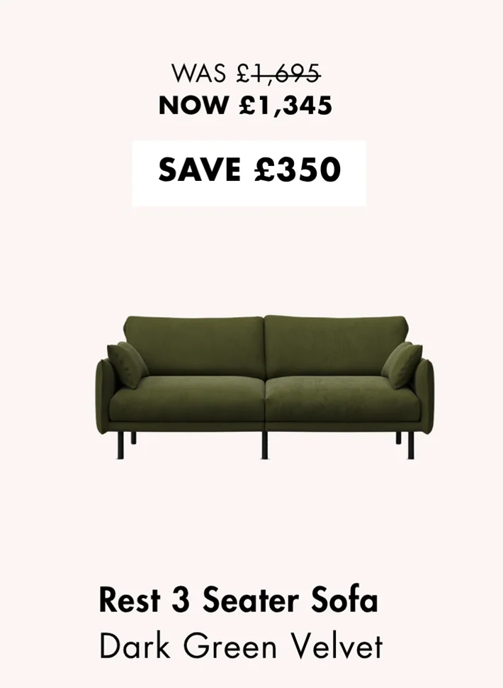 Rest 3 Seater Sofa - Dark Green Velvet