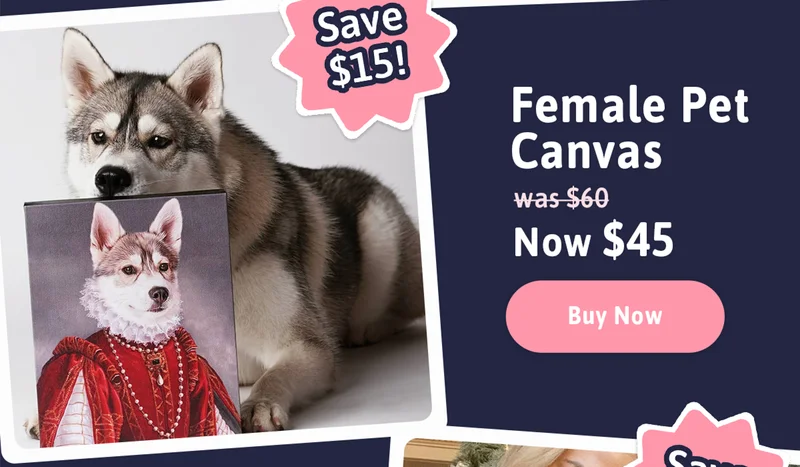 Custom Female Pet Canvas. Was $60. Now $45. Save $15! Buy Now.