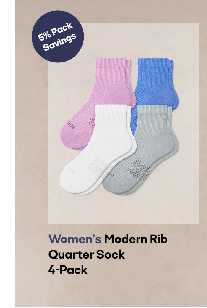 5% Pack Savings | Women's Modern Rib Quarter Sock 4-Pack
