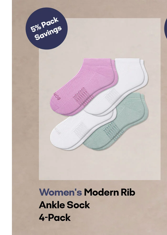 5% Pack Savings | Women's Modern Rib Ankle Sock 4-Pack