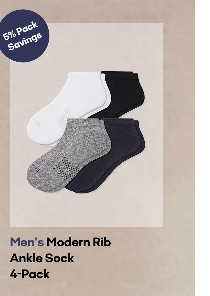 5% Pack Savings | Men's Modern Rib Ankle Sock 4-Pack
