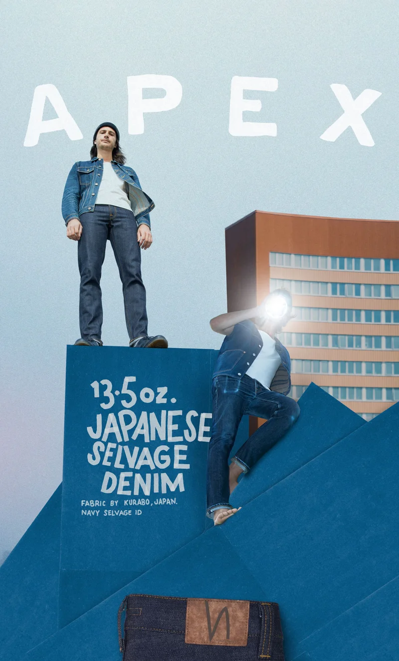 Our slim-fit champ, Lean Dean, now comes in a spectacular deep-tone, vintage-like, comfort stretch selvage denim from Kurabo, Japan. This unique selvage denim, named Apex, emerged from a close collaboration with Kurabo, aiming to blend the rustic charm of vintage denim with modern comfort stretch.Lean Dean Dry Apex Selvage