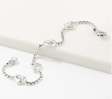 JAI Sterling Silver Symbols of Love Box Chain Station Bracelet