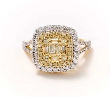 Affinity Diamonds Fancy Yellow Baguette & Round Halo 1cttw Ring, 14K