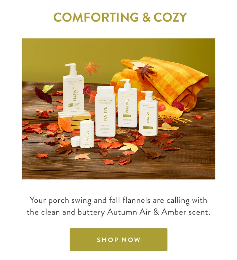 COMFORTING & COΖΥ | Your porch swing and fall flannels are calling with the clean and buttery Autumn Air & Amber scent. | SHOP NOW