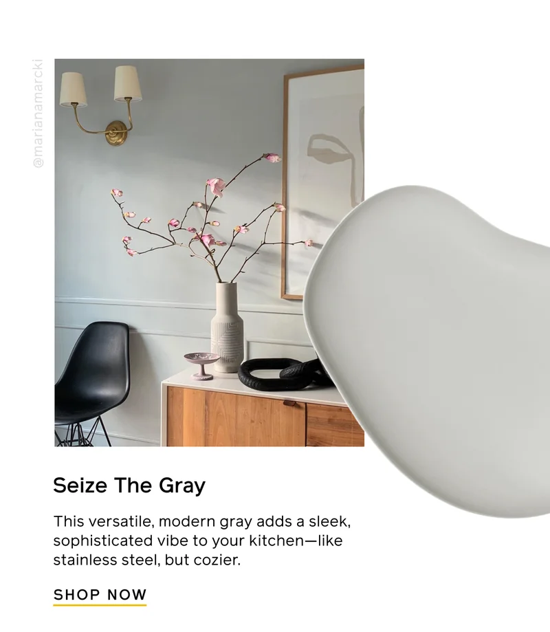 Seize The Gray. This versatile, modern gray adds a sleek, sophisticated vibe to your kitchen—like stainless steel, but cozier. SHOP NOW