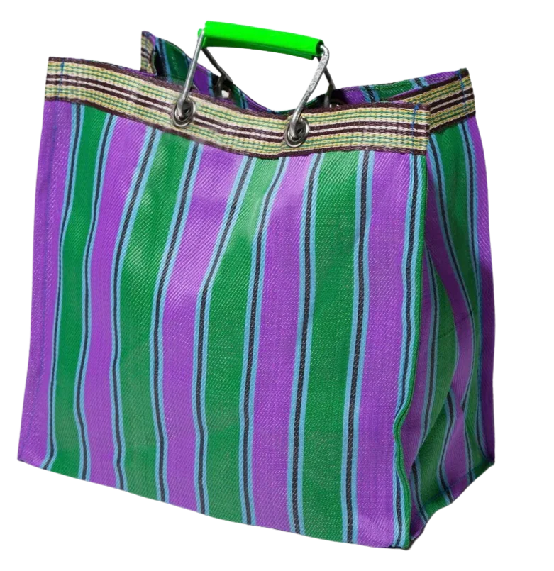 Image of Stripe Tote Bag Square - Green x Purple