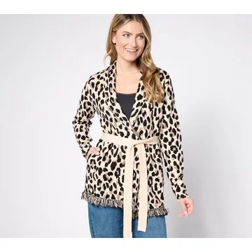 Denim & Co. Signature Wrap Front Jacquard Fringe Cardigan