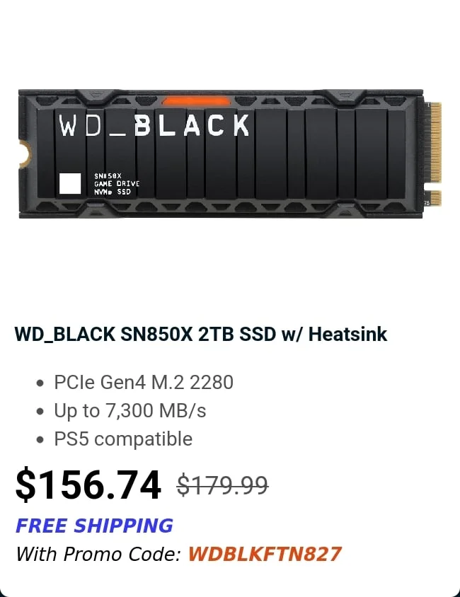 WD_BLACK SN850X 2TB SSD w/ Heatsink