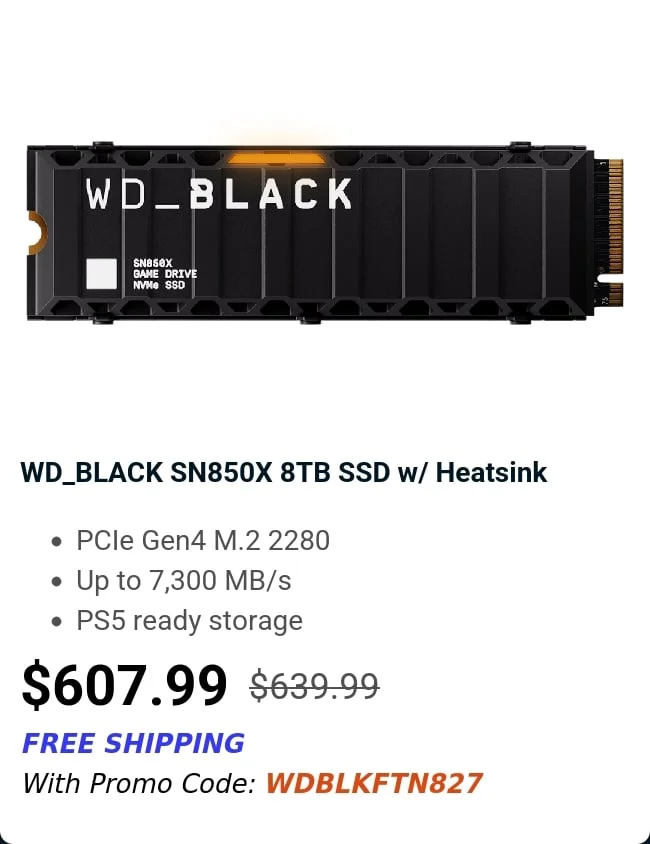 WD_BLACK SN850X 8TB SSD w/ Heatsink