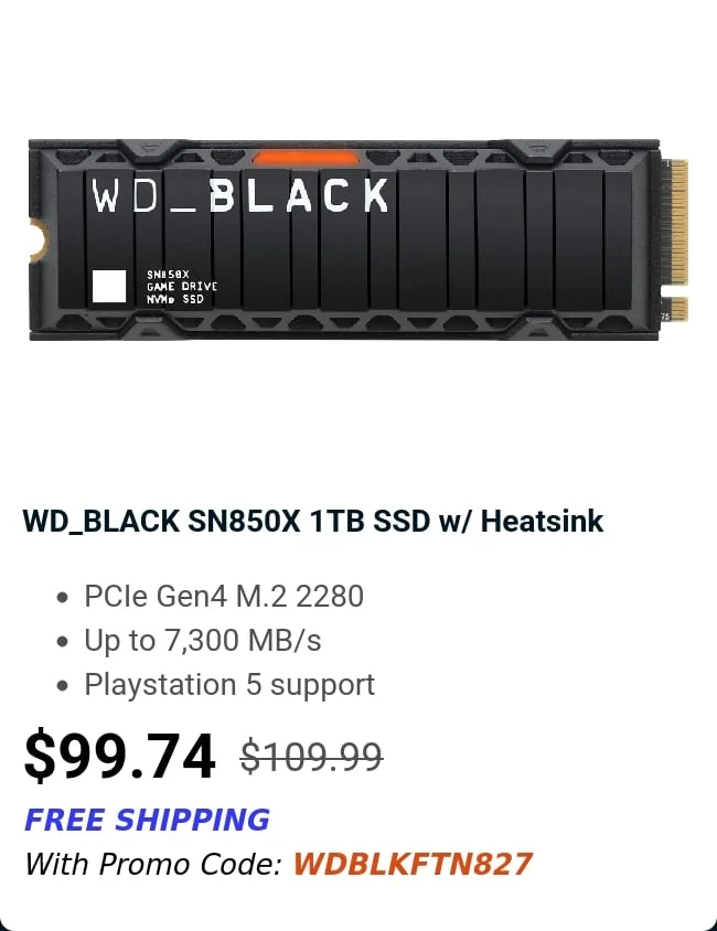 WD_BLACK SN850X 1TB SSD w/ Heatsink