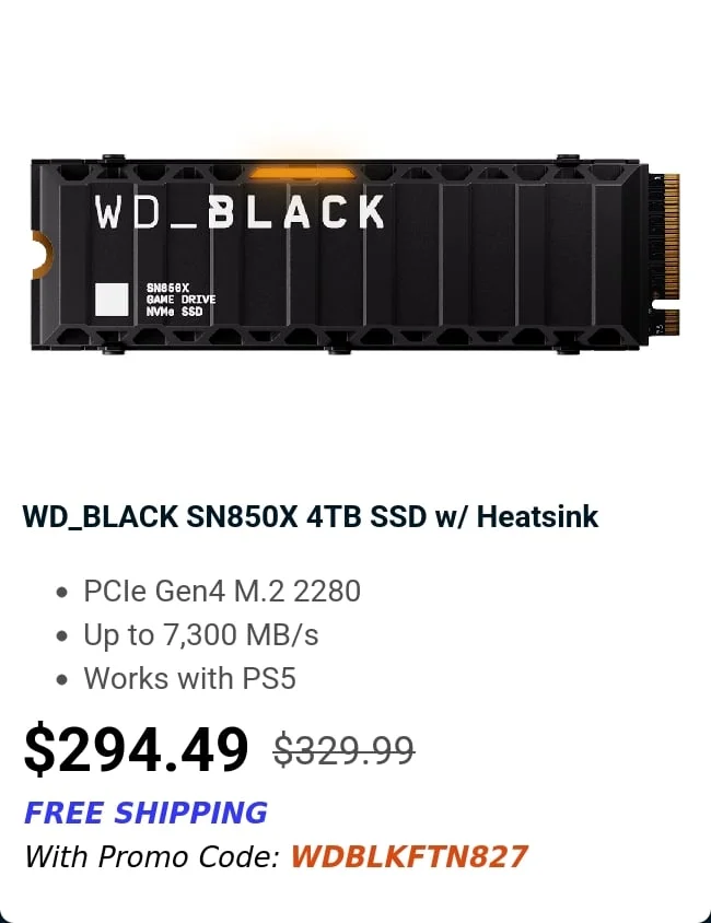 WD_BLACK SN850X 4TB SSD w/ Heatsink