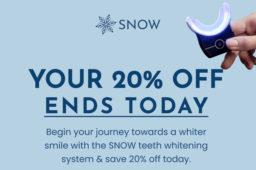 YOUR 20% OFF ENDS TODAY. Begin your journey towards a whiter smile with the SNOW teeth whitening system & save 20% off today.