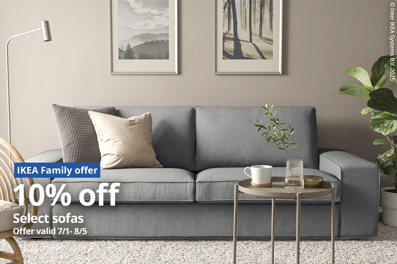 IKEA Family offer 10% off select sofas Offer valid 7/1 - 8/5