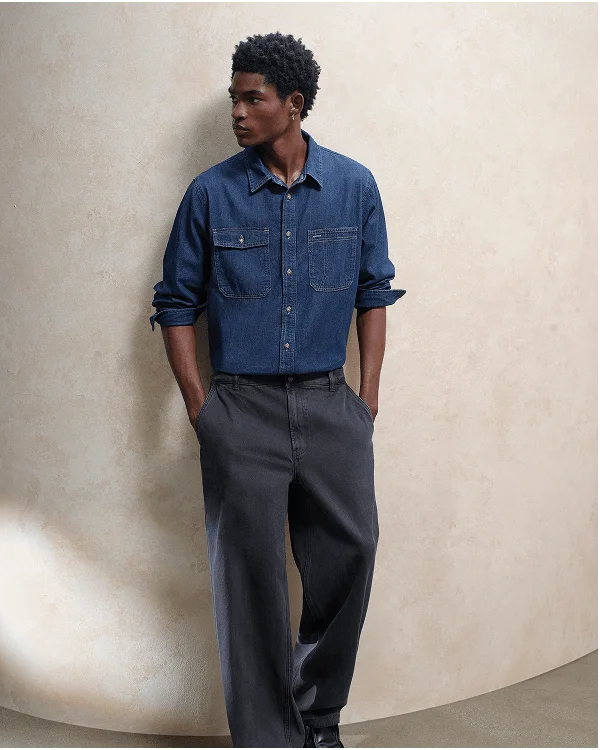 Image |  Model in Denim Utility Shirt and Baggy Rigid Jean