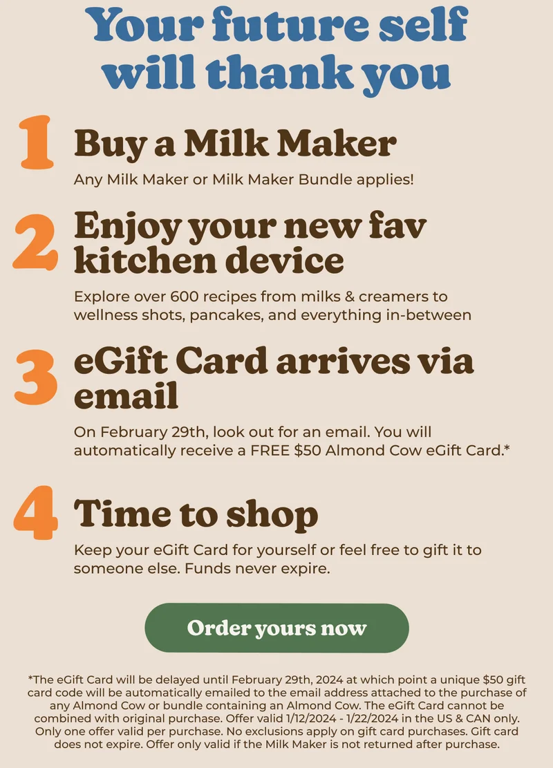 Free $50 eGift Card with any purchase of a Milk Maker!