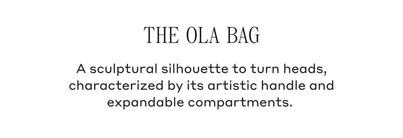 A sculptural silhouette to turn heads, characterized by its artistic handle and expandable compartments.