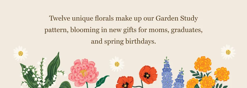 Twelve unique florals make up our Garden Study pattern, blooming in new gifts for moms, graduates, and spring birthdays.