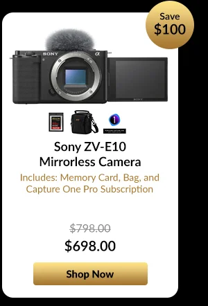 Sony ZV-E10 Mirrorless Camera  Includes Memory Card, Bag, and Capture One Pro Subscription