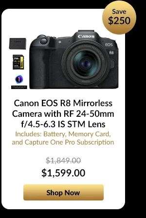Canon EOS R8 Mirrorless Camera with RF 24-50mm f/4.5-6.3 IS STM Lens  Includes Battery, Memory Card, and Capture One Pro Subscriptio