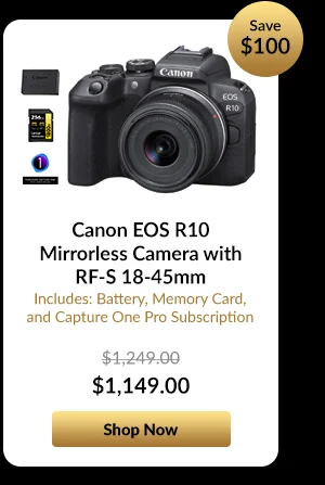 Canon EOS R10 Mirrorless Camera with RF-S 18-45mm f/4.5-6.3 IS STM Lens  Includes Battery, Memory Card, and Capture One Pro Subscription