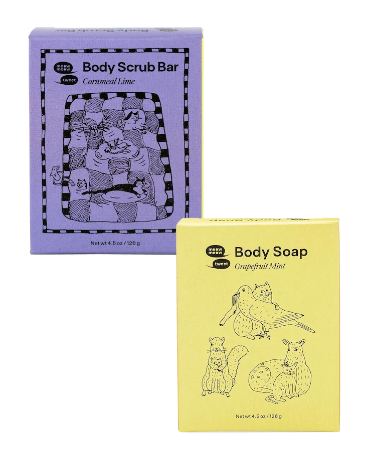 A blue box and a yellow box of soap