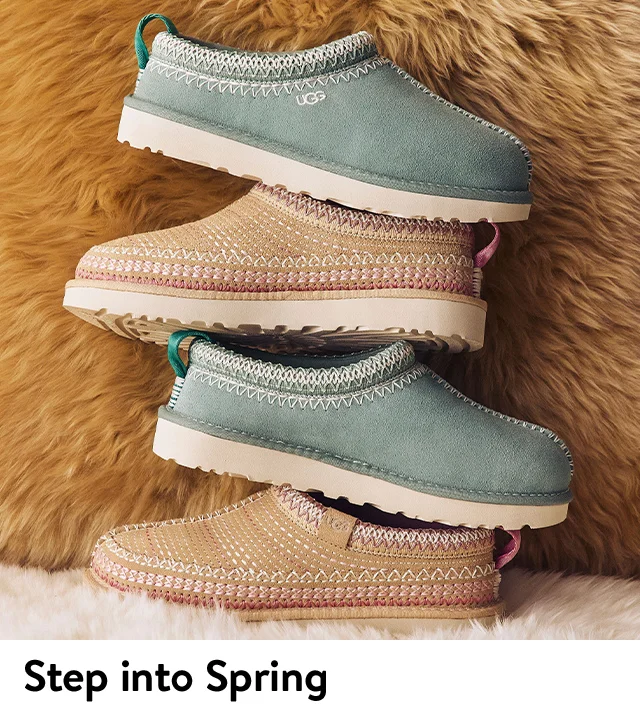 UGG slippers in shades of pale green and tan.